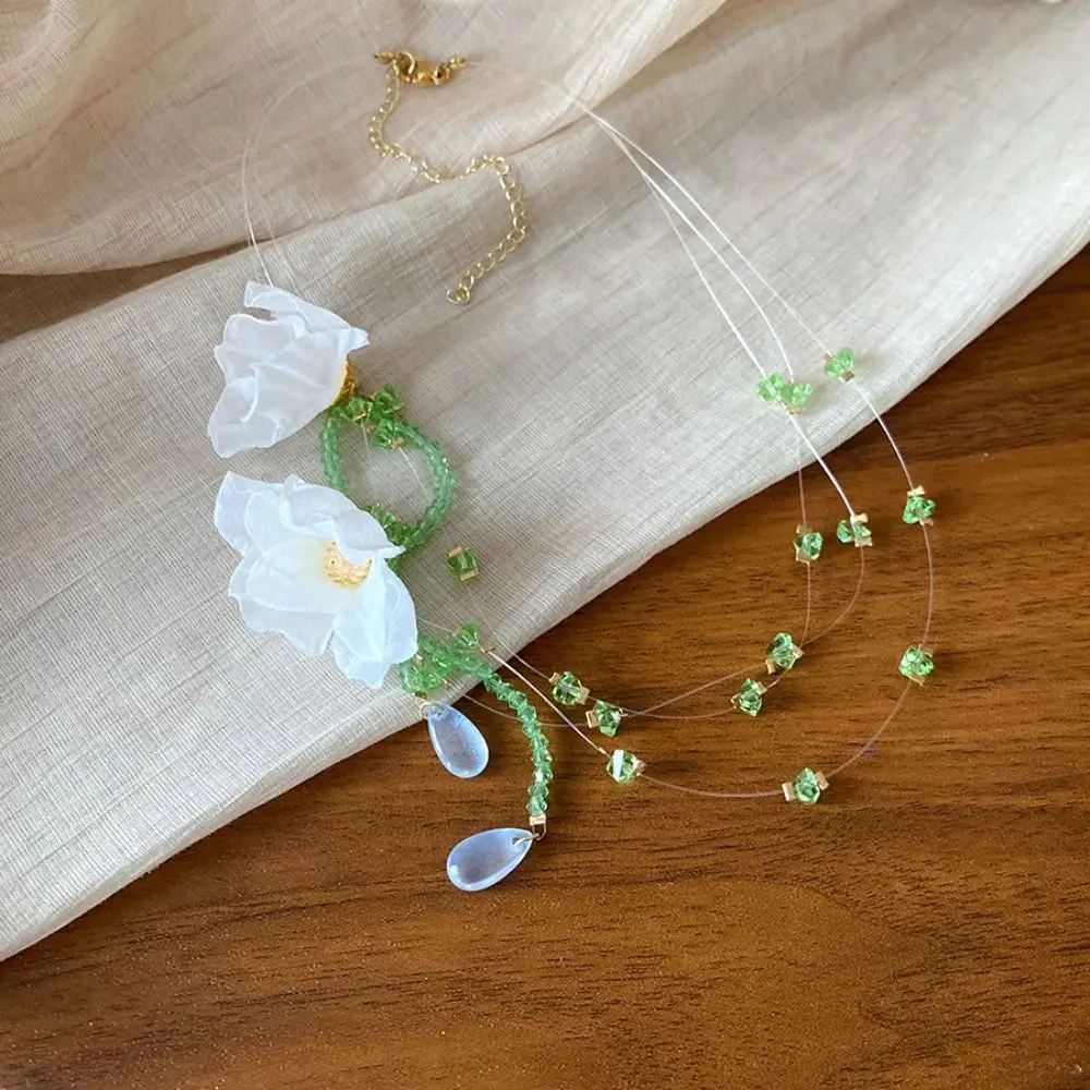 Collier de fleurs en résine fait à la main, Design minoritaire, Style coréen, boucles d'oreilles pendantes en perles, accessoires de bijoux en alliage, boucles d'oreilles à pampilles, cadeau