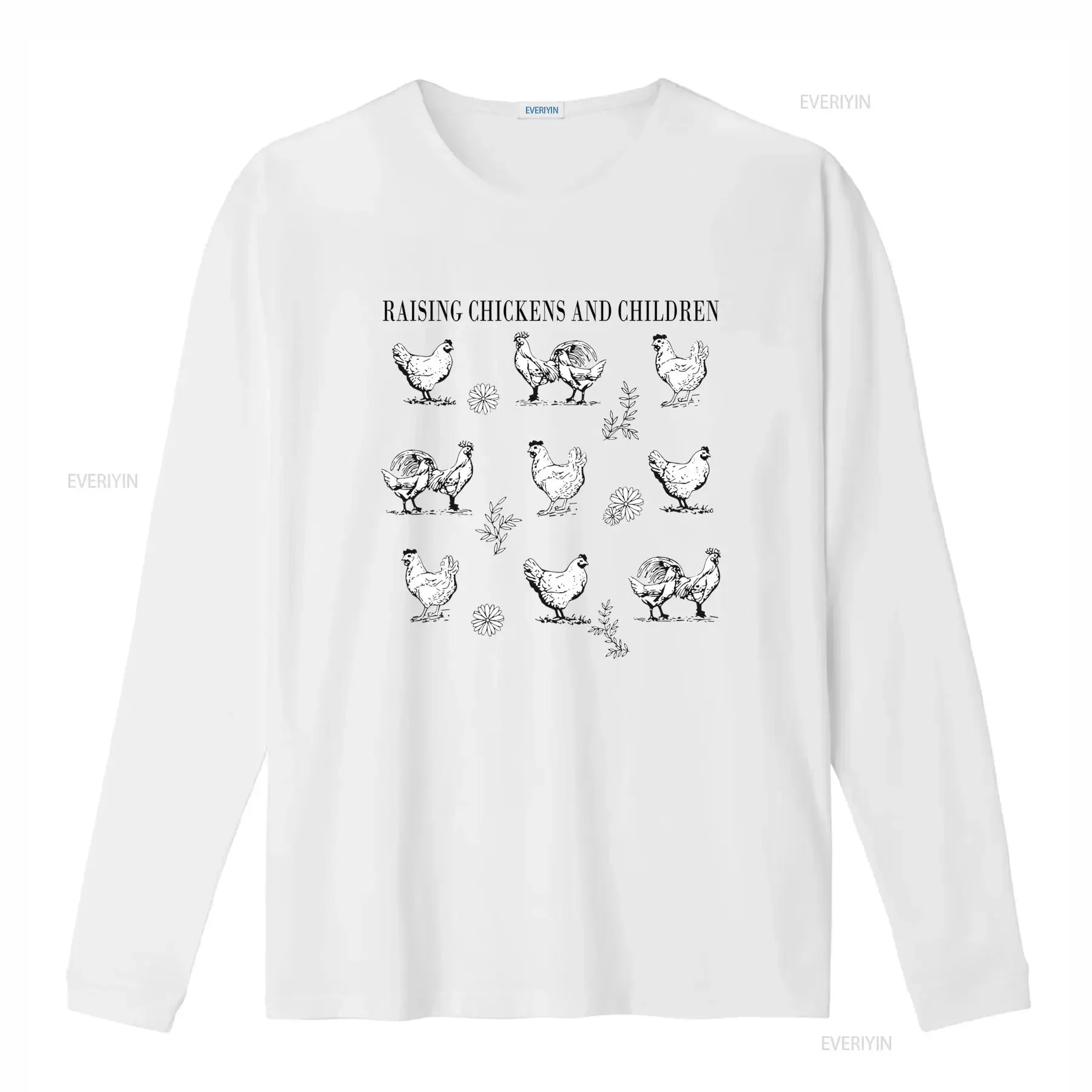 Black White Line Art Farm Rooster Hen Daisy Floral Print Casual T Shirt vintage Washed Stylish Comfortable Soft fashion