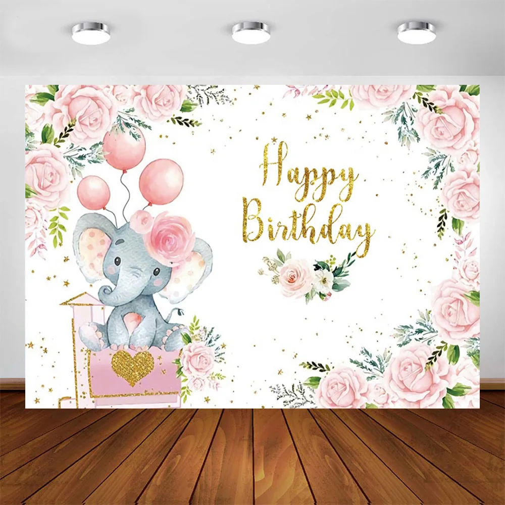 Cartoon Elephant Birthday Background Cloth Birthday Party Decoration Banner First Birthday Gift Baby Show Photography Props