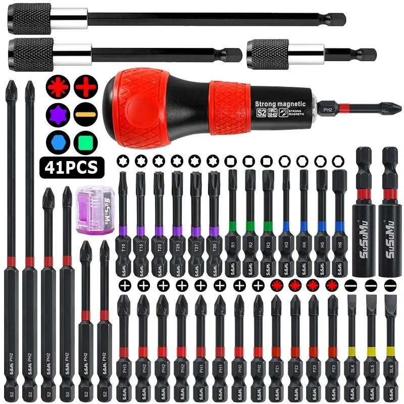 

S2 strong magnetic screwdriver drill bit set anti slip alloy steel cross head impact resistant drill bit screwdriver bit