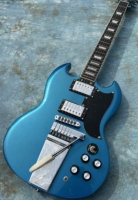 Customized electric guitar, SG electric guitar, Blue silver powder, silver accessories+jazz vibrato，in stock, lightning package