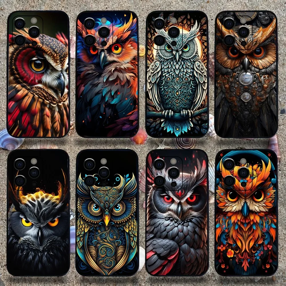 

Cartoon COOL Owl Phone Case For Apple iPhone 15,14,13,12,11,Pro,X,XS,Max,XR,Plus,Mini Soft black shell
