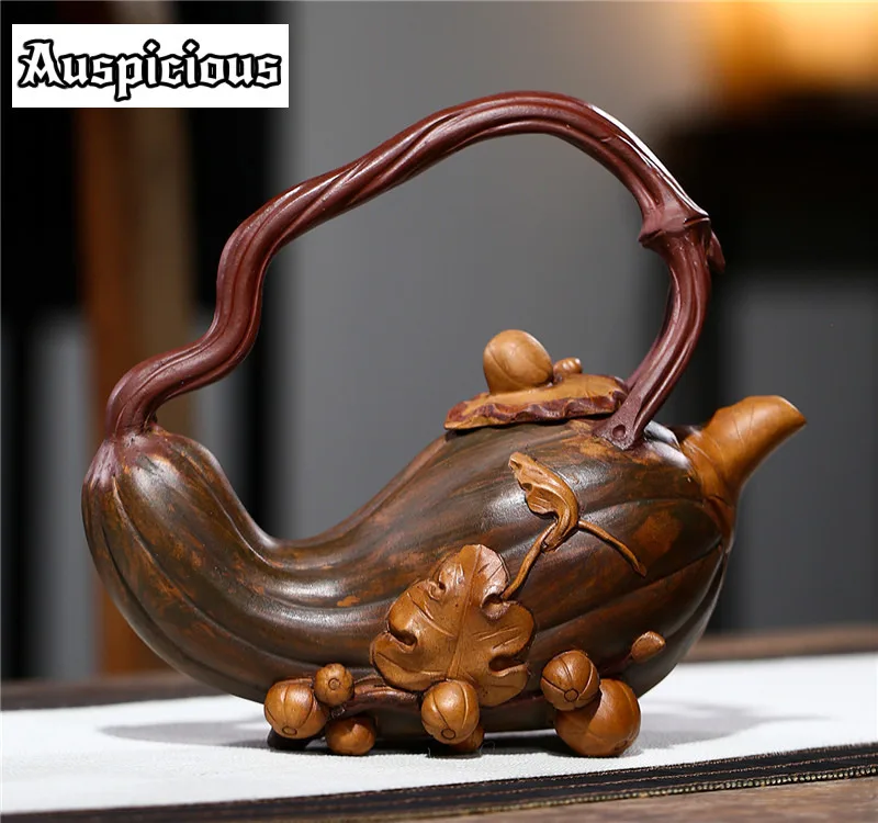 360ml Chinese Yixing Handmade Tea Pot Creative Pumpkin Shape Zisha Teapot Raw Ore Beauty Kettle Authentic Tea Ceremony Drinkware