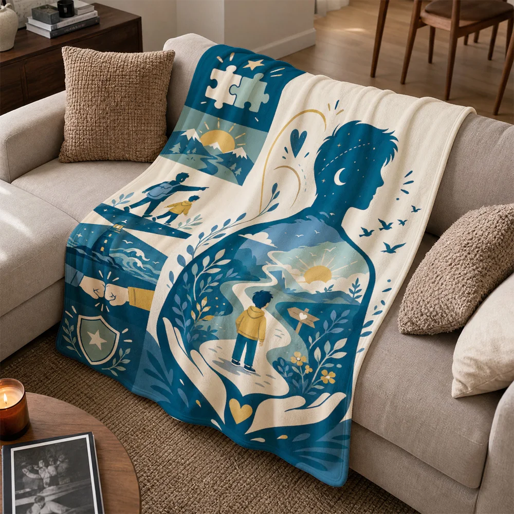 Large Aesthetic Bohemian Throw Blanket for Sofa Couch Home Decor Watercolor Art Print Abstract Design Plush Cozy Living Room Gif