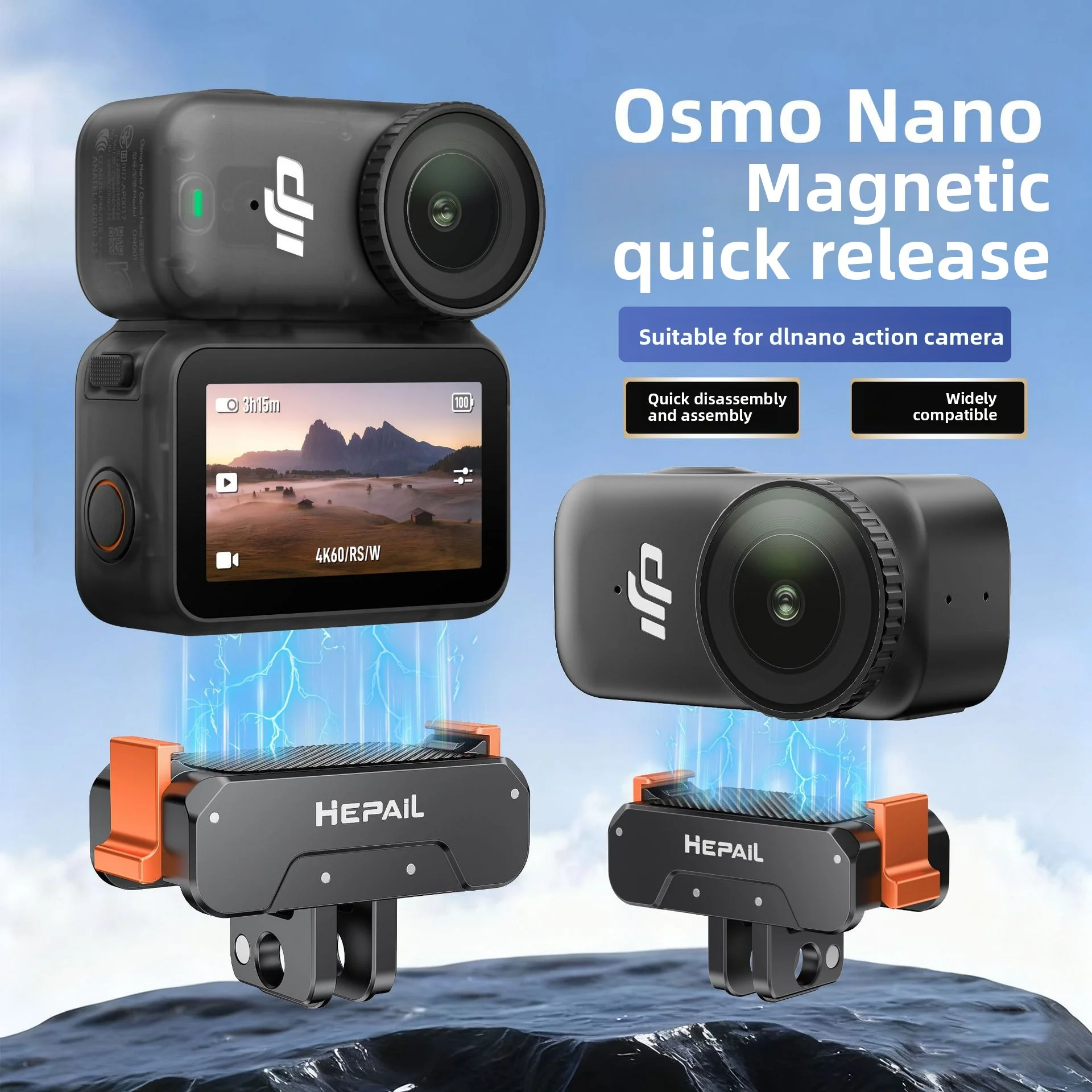 

Magnetic quick release base, suitable for DJI OSMO Nano base, aluminum alloy double claw interface accessories