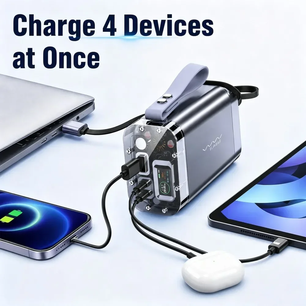 Vyvylabs 30000mAh Power Bank 65W PD Fast Charging Retractable USB-C Cable Digital Display Portable Charger Laptop Travel Camping - view 4
