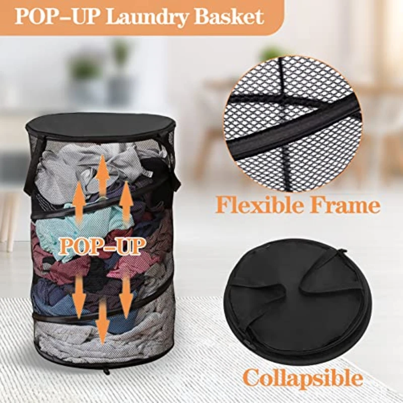 Transparent Mesh Folding Laundry Basket Home Portable Storage PopUp Dirty Clothes Basket Folding Dirty Clothes Basket