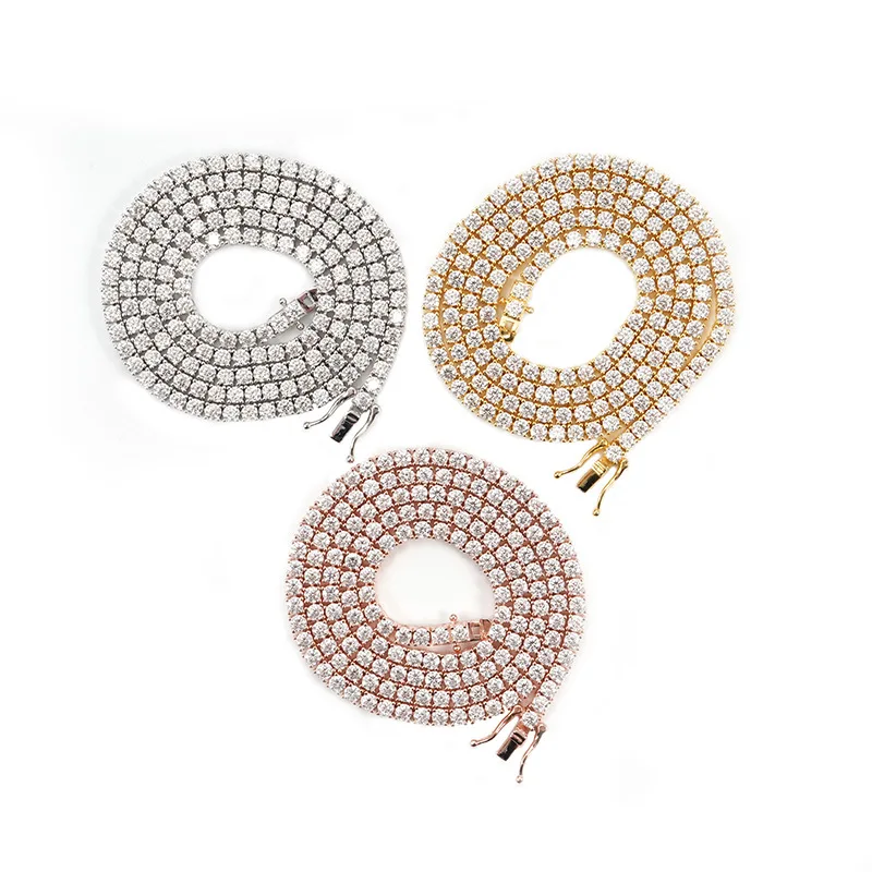 

Новый хит продаж 3 мм серебро 925 пробы муассан хип-хоп одиночный камень пара теннисная цепочка хип-хоп ювелирные изделия ювелирные изделия