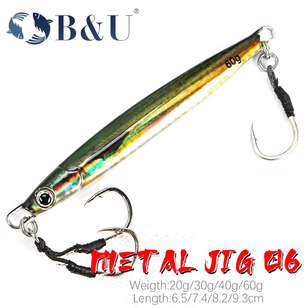 B&U Shore Casting Jigging 3D Printing Metal Cast Jig Spoon Rattle UV Fish Sea Bass Saltwater Fishing Lure Artificial Bait Tackle