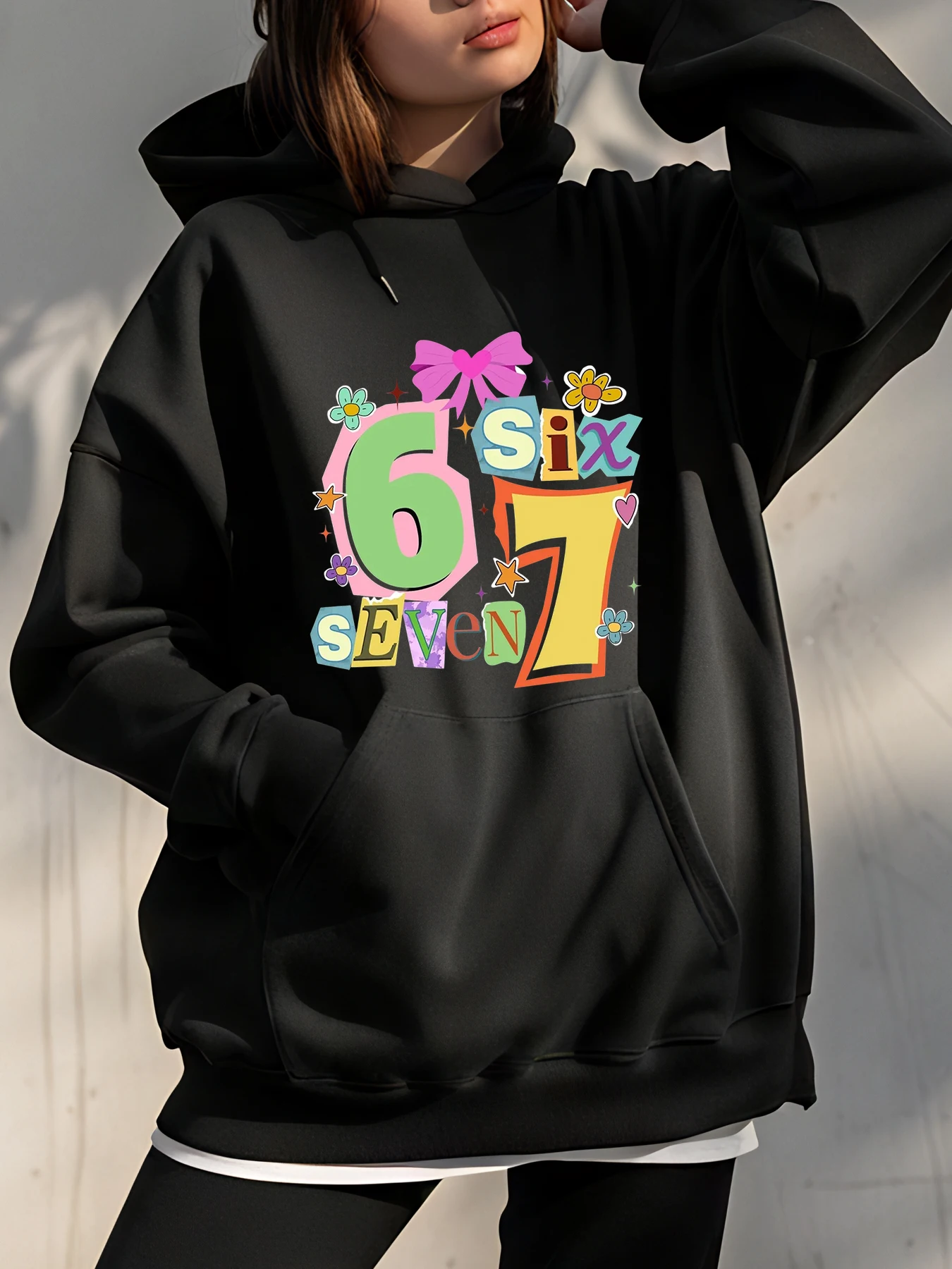 

Милая толстовка с капюшоном Number Six Seven и красочным цветочным принтом, повседневная уличная толстовка для женщин и девочек