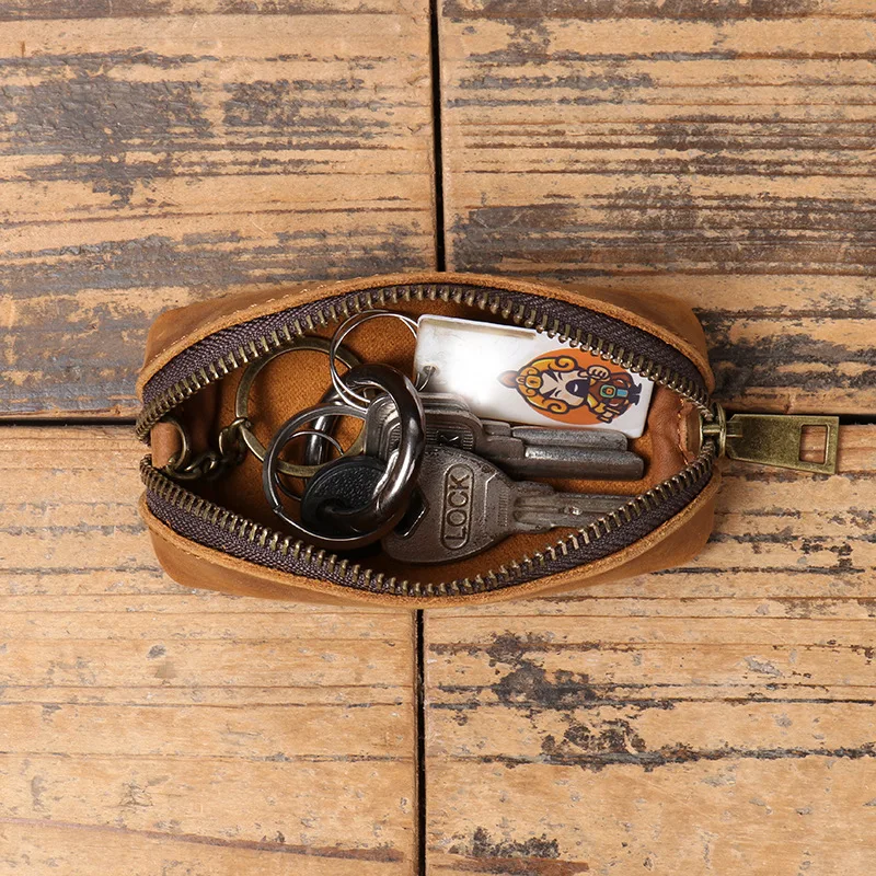 Genuine Leather Coin Purse Vintage Zipper Clutch Wallet Retro Credit Card Holder Card Case Women's Key Holder Organizer Pouch image 3