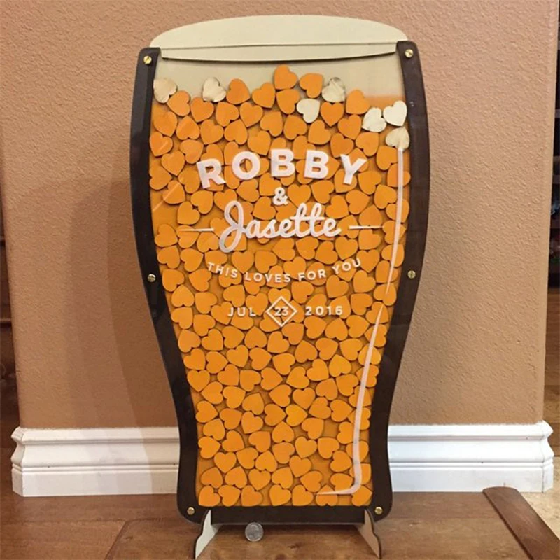 

Customized Beer Shaped Alternative Wedding Guest Book, Color Printing Wooden Message Drop Box, Signature Decor Gifts