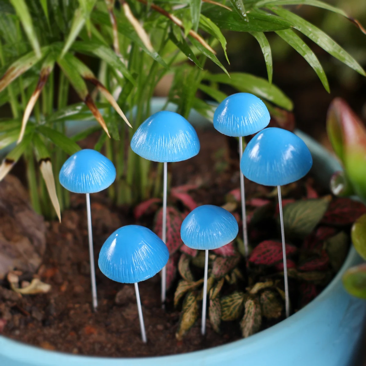 6 Pieces of Blue Mushroom Plugins, Creative Garden Decoration Bonsai Plugins, Garden Decoration Mushrooms, Resin Crafts