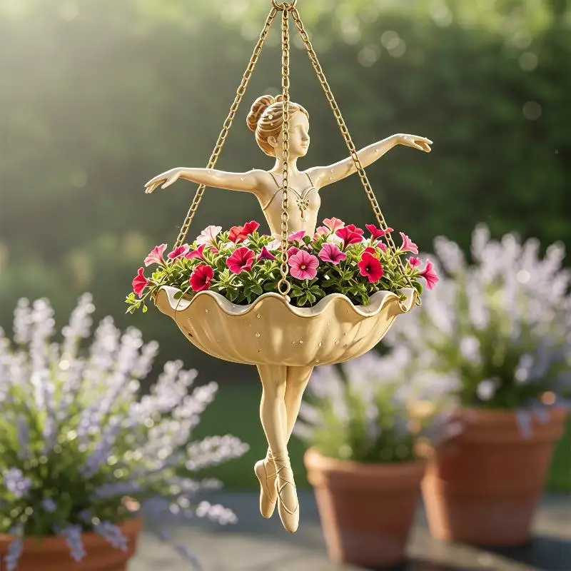 Resin Ballet Dancer Hanging Planter Elegant Ballerina Figure: Hand Carved Fairy Flower Pot UV Resistant