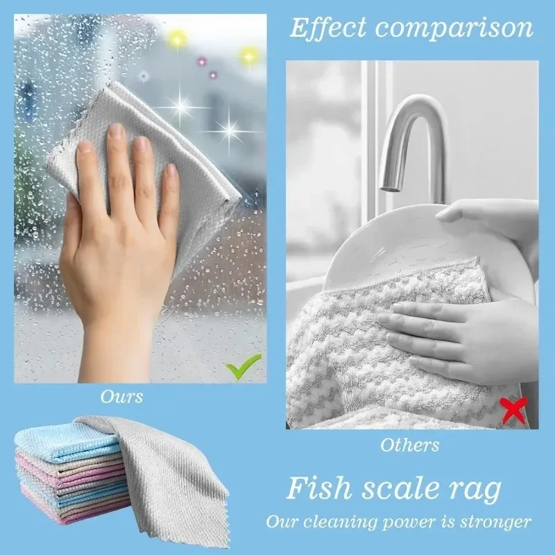 No Trace Cleaning Towel Fish Scale Polishing Rag Polyester Cleaning Cloth for Car Glass Bathroom Mirror Reusable Cleaning Tools