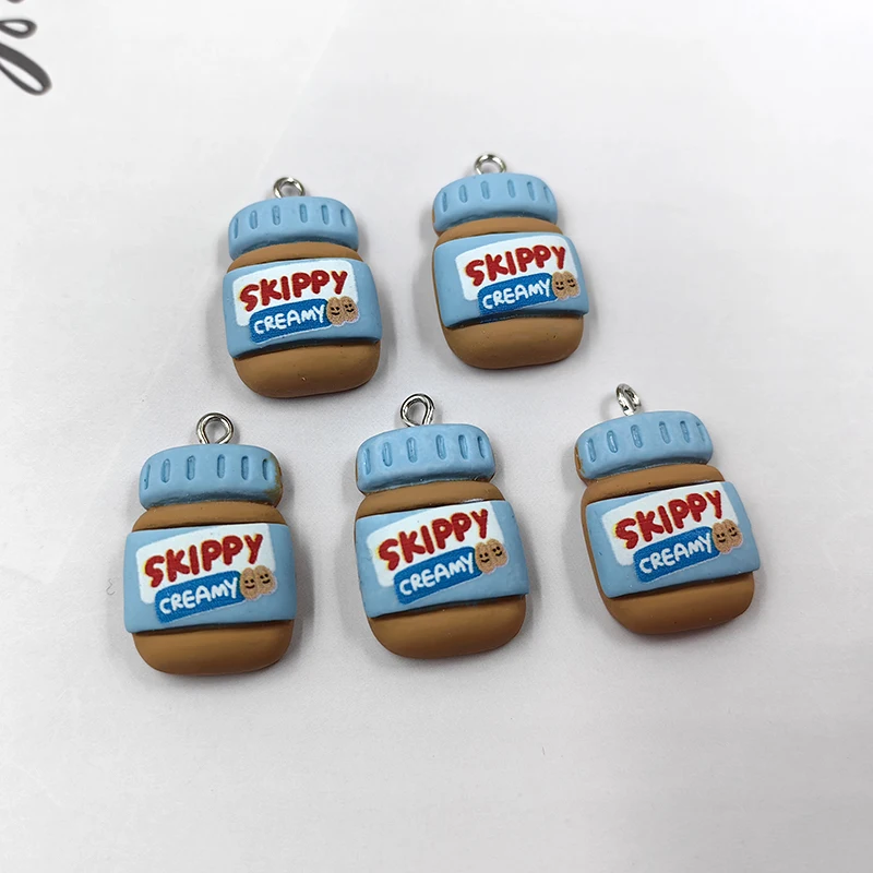 10pcs Blue Peanut Butter Bottle Charms Resin Jam Pendant Flatback Patch Diy Phone Case Earring Keychain Jewlery Making Findings