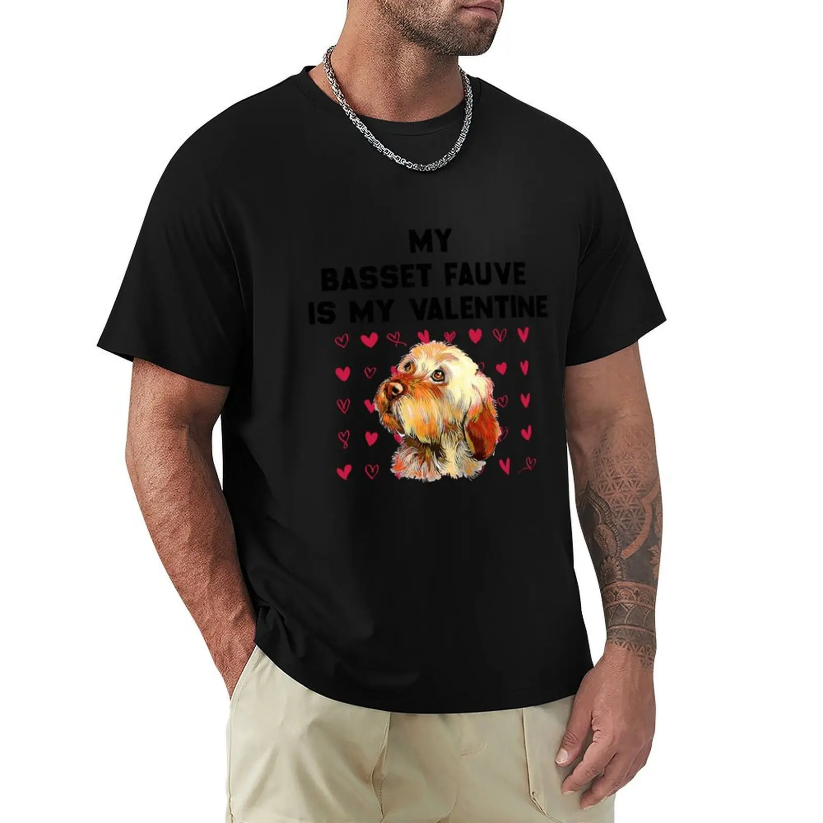 my basset fauve is my valentine T-Shirt Basic Short Sleeve T-Shirt for Men