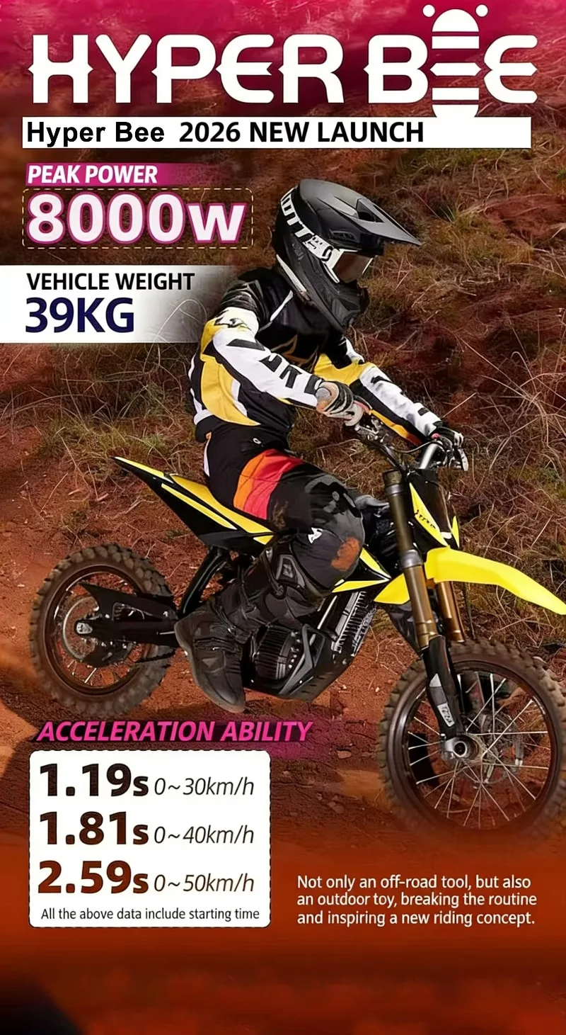 2026 Newest Hyper Bee 58V/22Ah 8kW Electric Dirt Bike 65 Km/h 185N.m Off-Road Motorcycle Surron