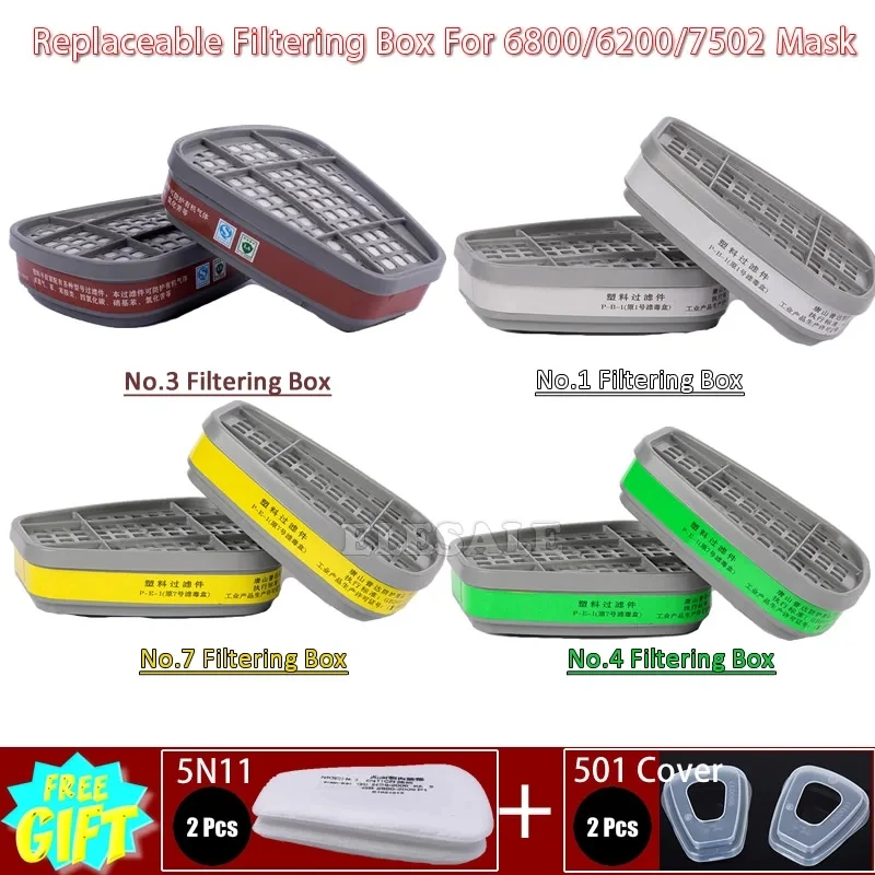 2pcs/Set New Replaceable Gas Mask Filtering Cartridge Box Chemical Respirator For 6200/7502/6800 Mask Painting Spraying Safety