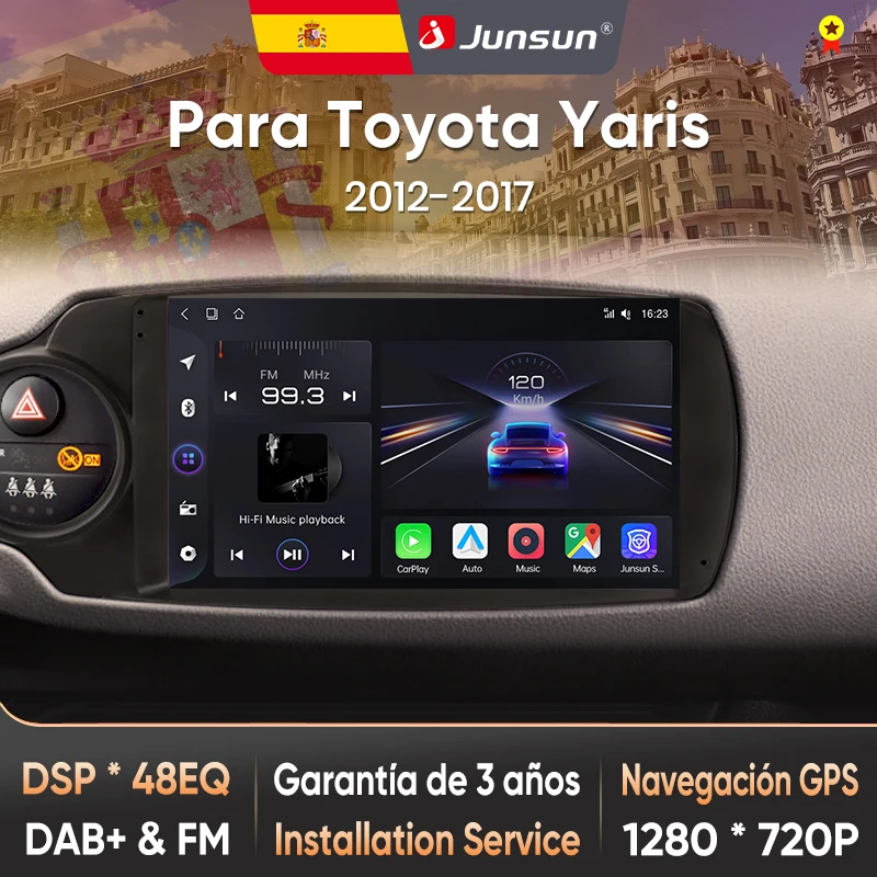 Autoradio Junsun AI Voice pour Toyota Yaris 2012 2013-2017, CarPlay sans fil, Android Auto, 2DIN, GPS multimédia, Bluetooth, DAB+, RDS