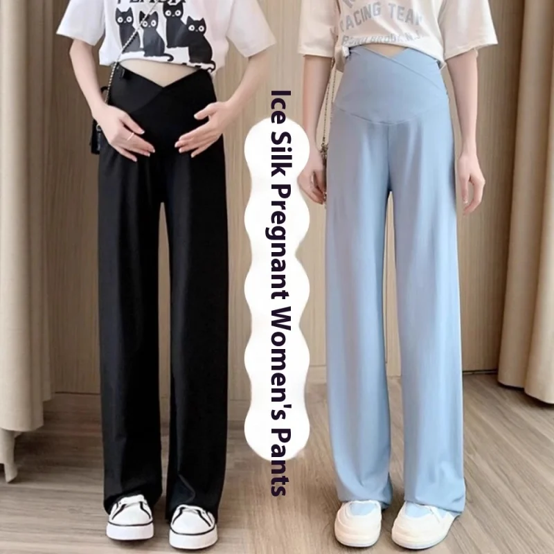 

Maternity Pants Summer Thin Section Low Waist Casual Loose Wide Leg Pants Anti-Mosquito Pants Summer Adjustable Large Size