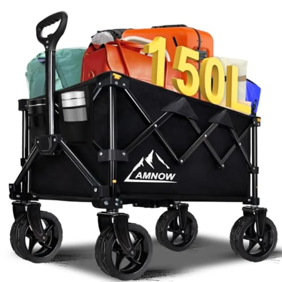 

Foldable Grocery Cart with Silent Universal Wheels for Shopping Beach Sports Fishing Camping Heavy Duty 150L Collapsible Wagon