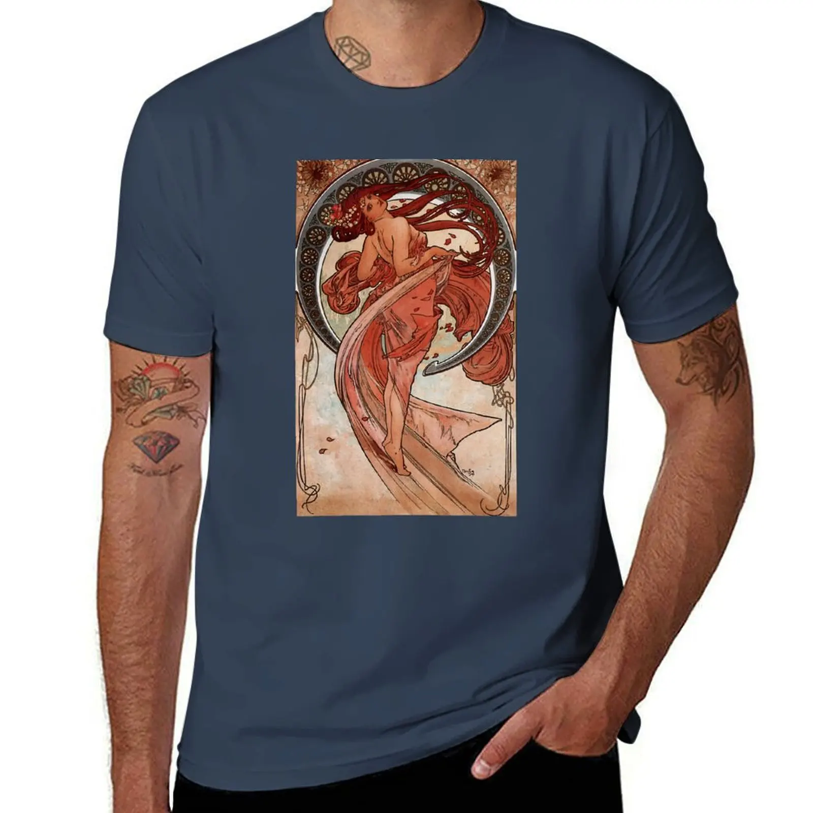 

Dance' by Alphonse Mucha (Reproduction) T-Shirt t shirt man plain man t shirt heavy cotton t shirts cotton 100% T-Shirt