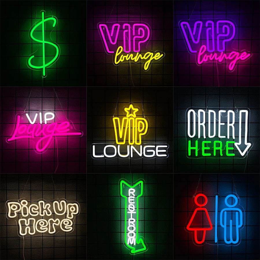 Letreros de neón VIP Lounge para decoración de pared, letreros de luces de neón para sala de descanso/inodoro para decoración de negocios para bar, hotel, cafetería, decoración de habitación VIP