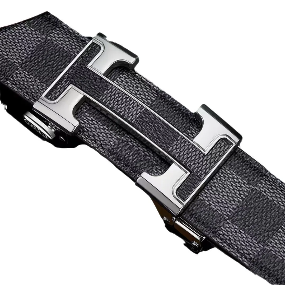 ‌ حزام جلد بنمط مربعات ممتاز للرجال - إبزيم تلقائي، حزام كاجوال وعصري للأعمال، جلد البقر الأصلي، هدية أنيقة