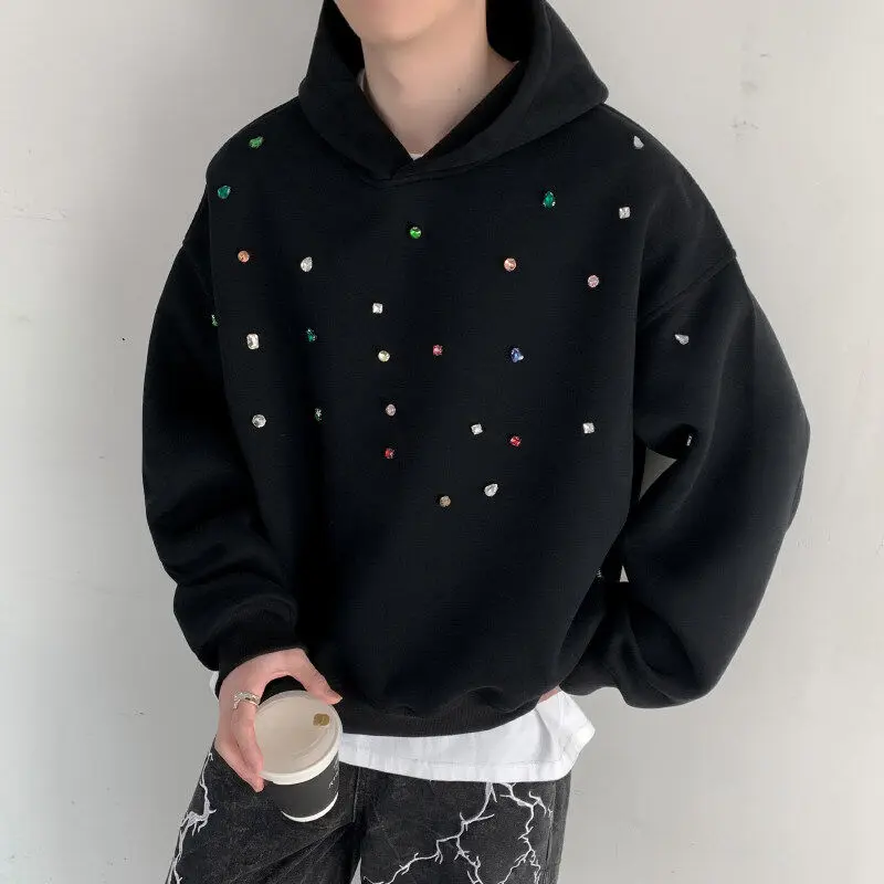 2025 Spring Trend Personality Handsome Color Bright Diamond Color Matching Decorative Sweatshirts Men's Hooded Sweatshirt Jacket