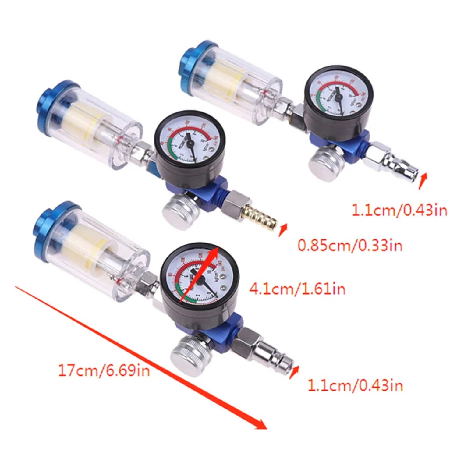 Blue Spray Gun Regulator Gauge with Oil Water Trap Filter - Ideal for JP/EU Adapter Pneumatic Tools & Airbrush Pros