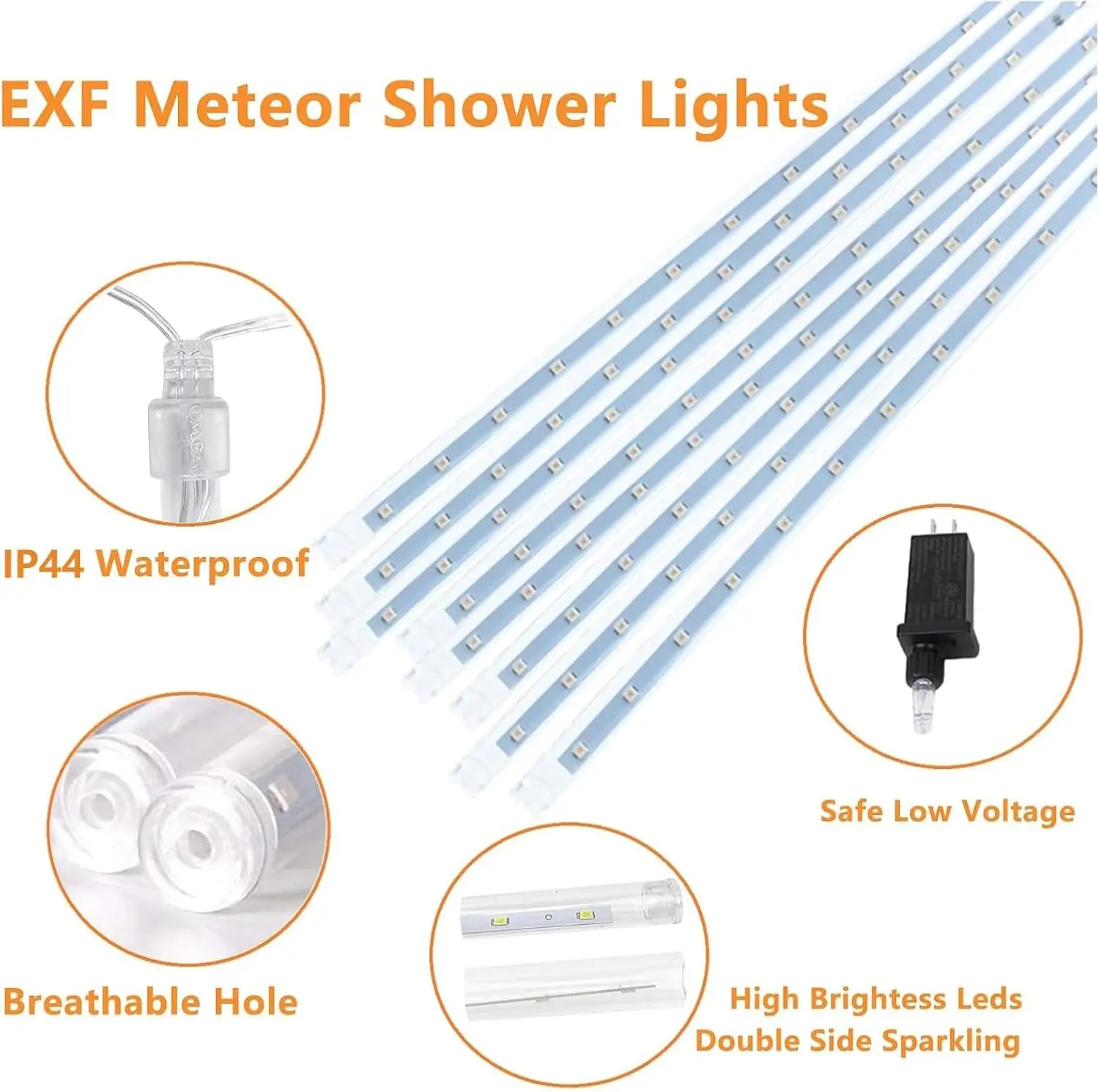 Confezione da 2 luci per pioggia di meteoriti con timer, stringa a cascata da neve 384 LED per decorazioni natalizie per interni ed esterni