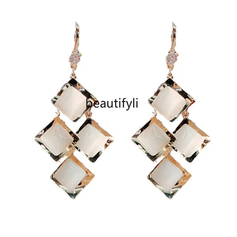 Earrings, new models  earrings  rhombus temperament earrings  women's autumn high-end sense  light luxury  sterling silver