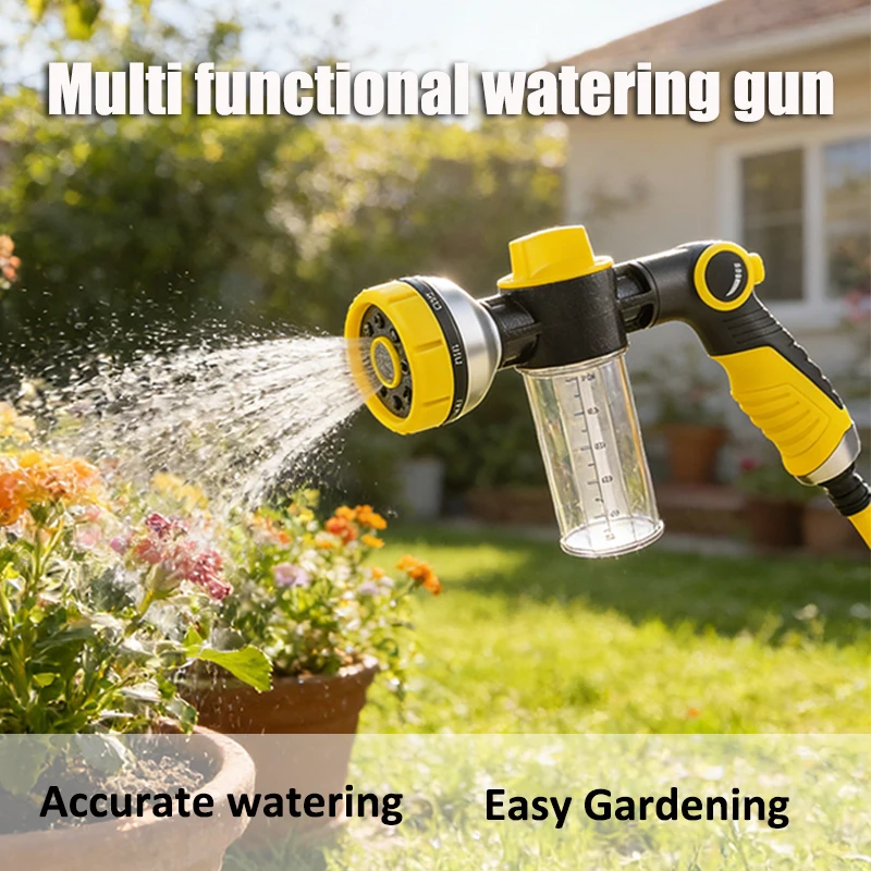 Foam spray gun, water gun with soap dispenser garden hose nozzle, multi-function water gun for flower watering, car washing, law