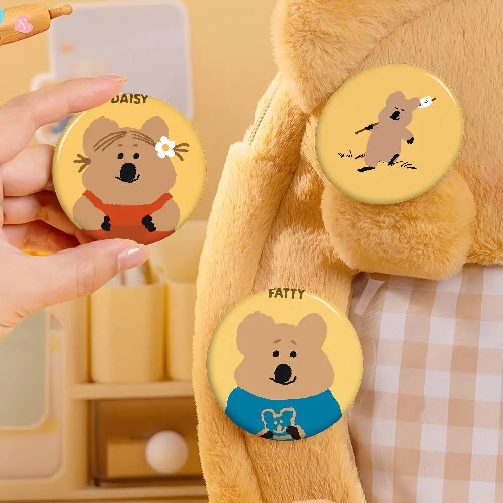 Q-Quokka Round Button Pins Slogan Creative Brooches Backpack Clothes Decoration Fashion Cartoon Jewelry Gifts