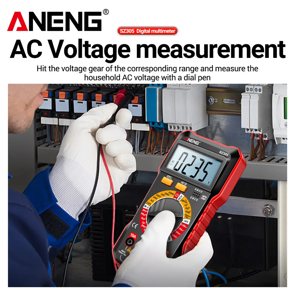 اختبار متعدد القياسات المهنية ANENG SZ305 الرقمية AC / DC الجهد الحالي NCV الجهد الاستقراء hFE الثلاثي ثنائي قياس متعدد القياسات أدوات الكهربائي