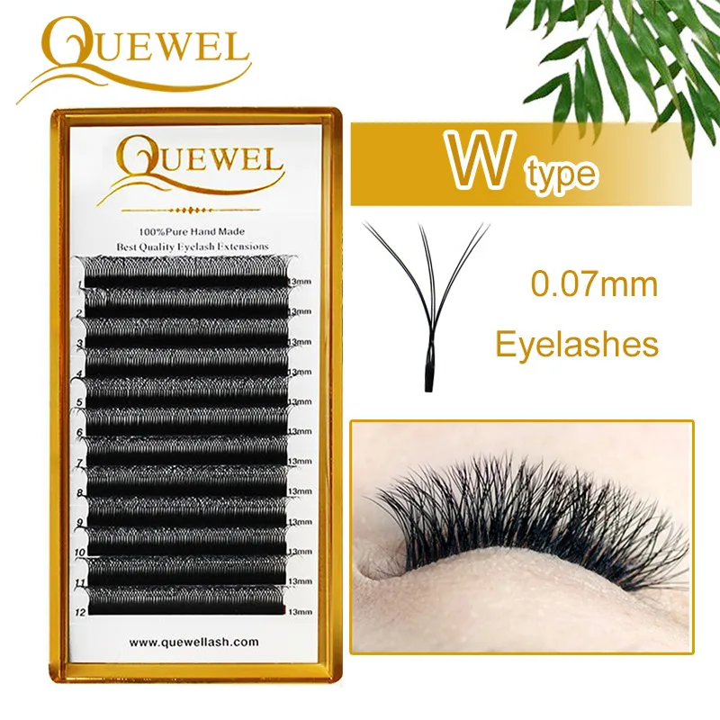 Quewel 6D W Style Eyelash Extensions Double Tip 3D Premade Volume Fans Lashes W Shape False Eyelashes 8-15mm Popular Thick