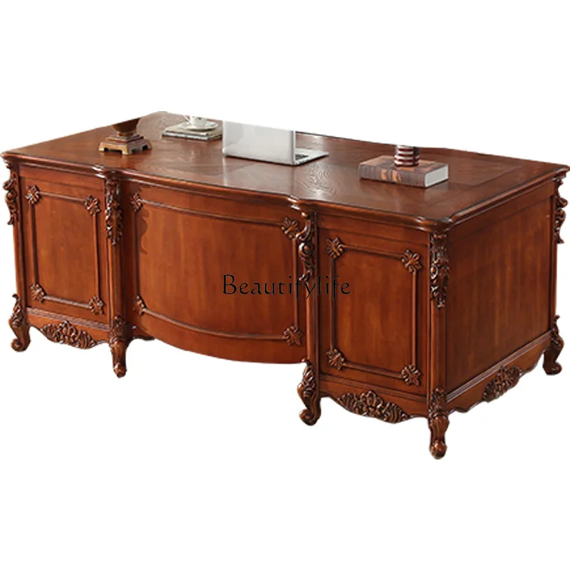 American-Style Solid Wood Desk European-Style Home Writing Study Office Computer Desk