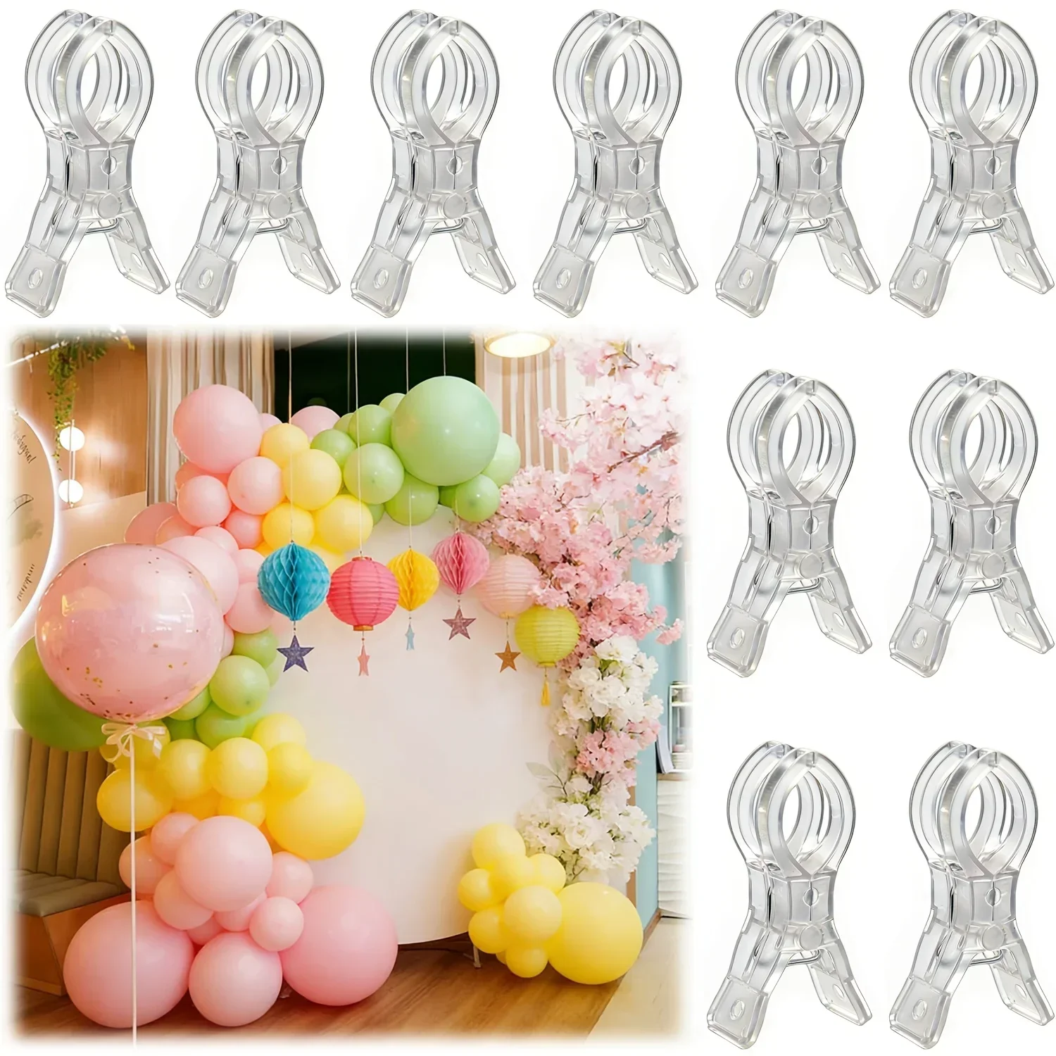 multipurpose balloon spring clamp, non slip transparent plastic clip for balloon arch, photography party decoration