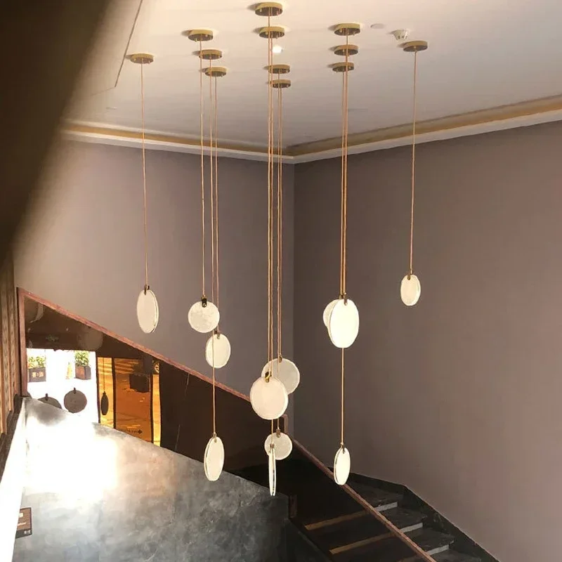 

Modern Long Marble Crystal Pendant Light Luxury Staircase Hanging Lamp LED Villa Lighting Fixture for Living Room Decor