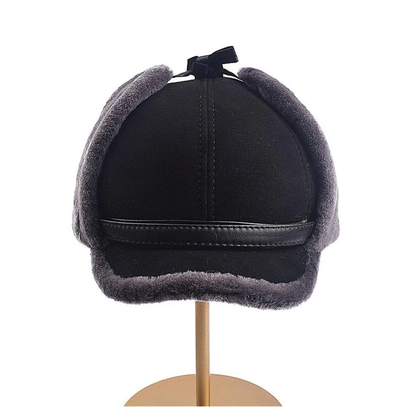 Berretto invernale Unisex con visiera in lana per uomo e donna cappelli con paraorecchie in velluto Casquette in vera pelle di pecora IL00688