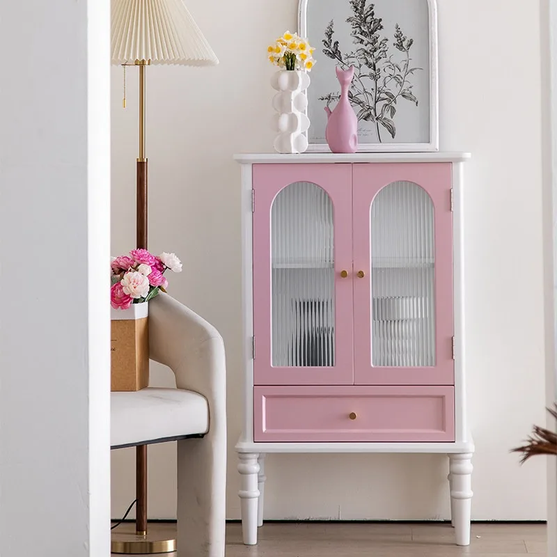 Cream Wind Arch Bookcase Display Cabinet Floor Locker Living Room Powder Wine Cabinet