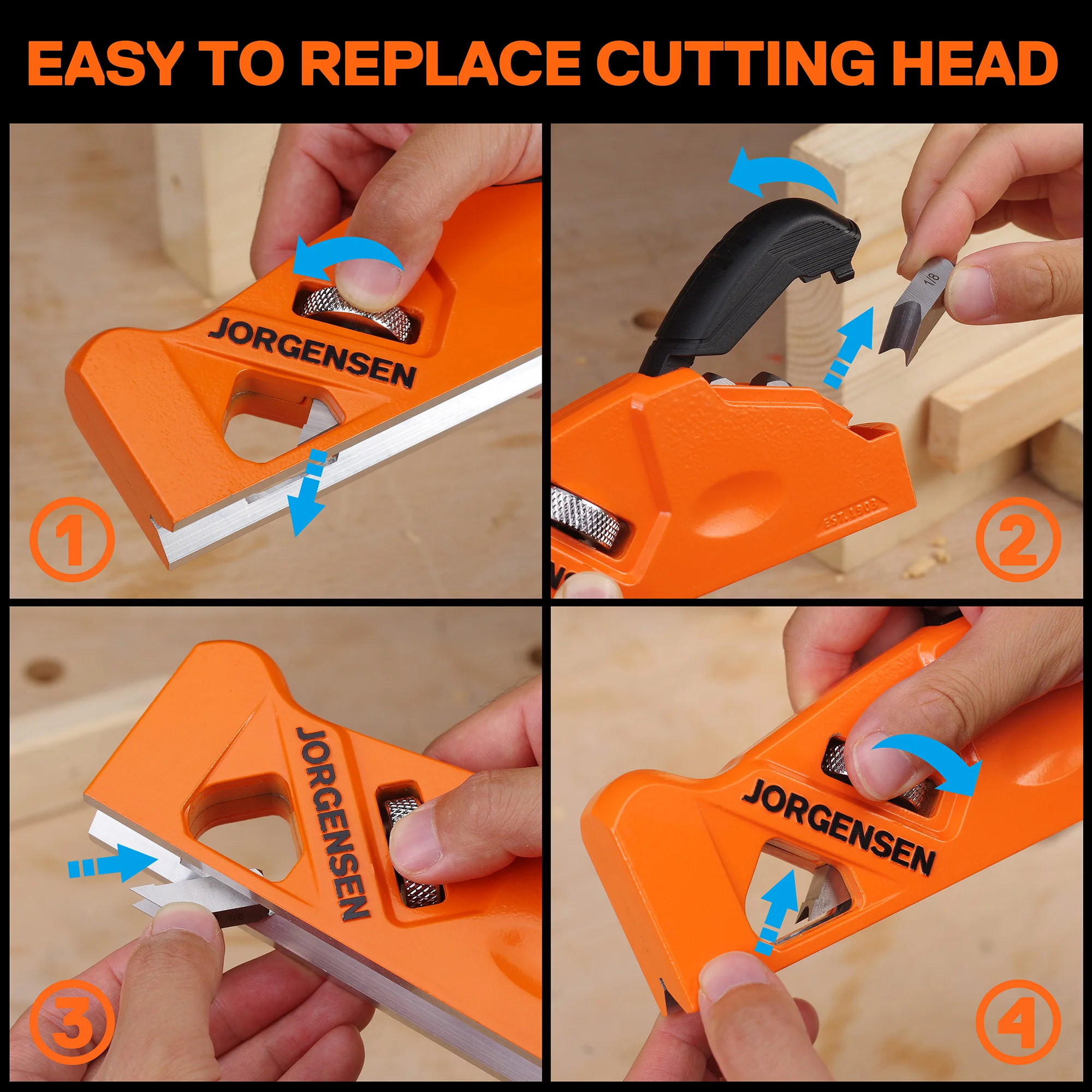 Jorgensen Corner Easing Plane with 45°chamfer blade & 1/8“ 3/16“ 1/4“ Radius Round Edge Blade Plane Trimming DIY Wood Hand Tool