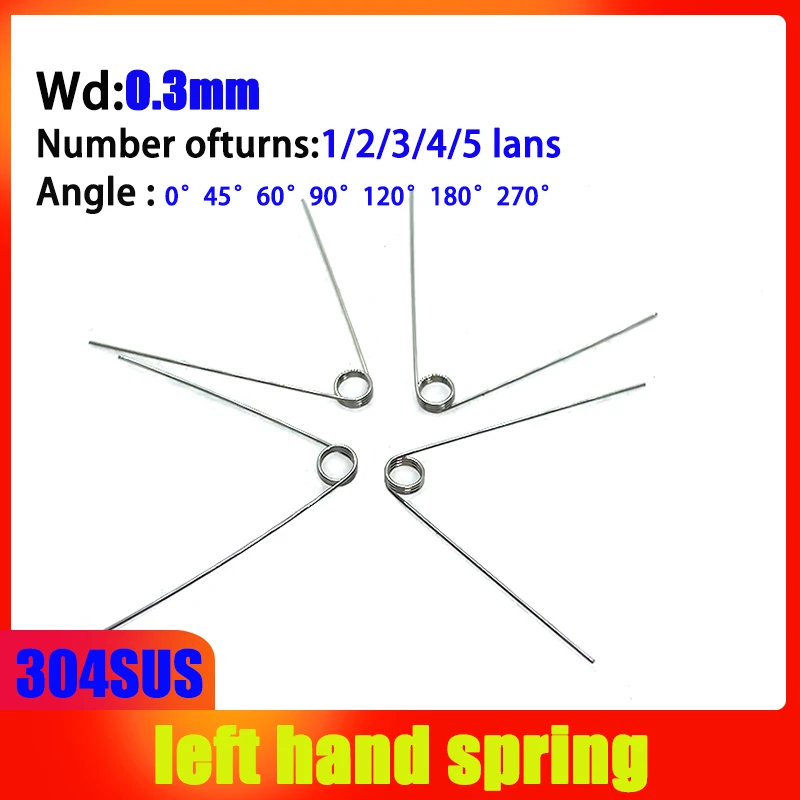 304SUS Wire Diameter 0.3mm Left Torsion Spring 10PCS Left Rotation Spring Return And Reset V-shaped Spring Laps1/2/3/4/5lap