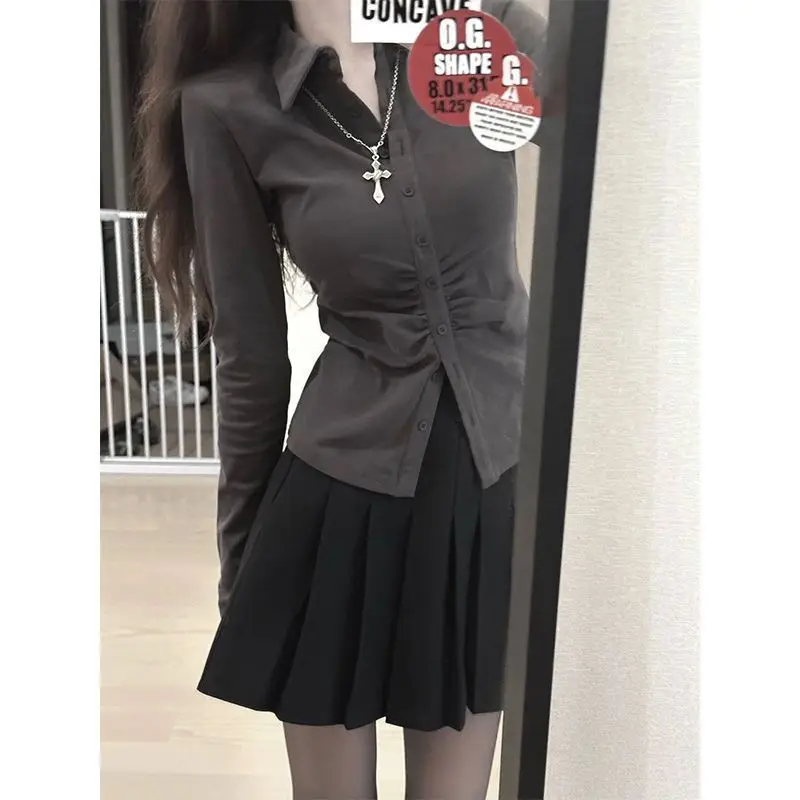 

Spring Fashion Set Elegant Light Maturity Wind Pleated Shirt High Waist Stylish Casual Sportswear Women's Ensemble
