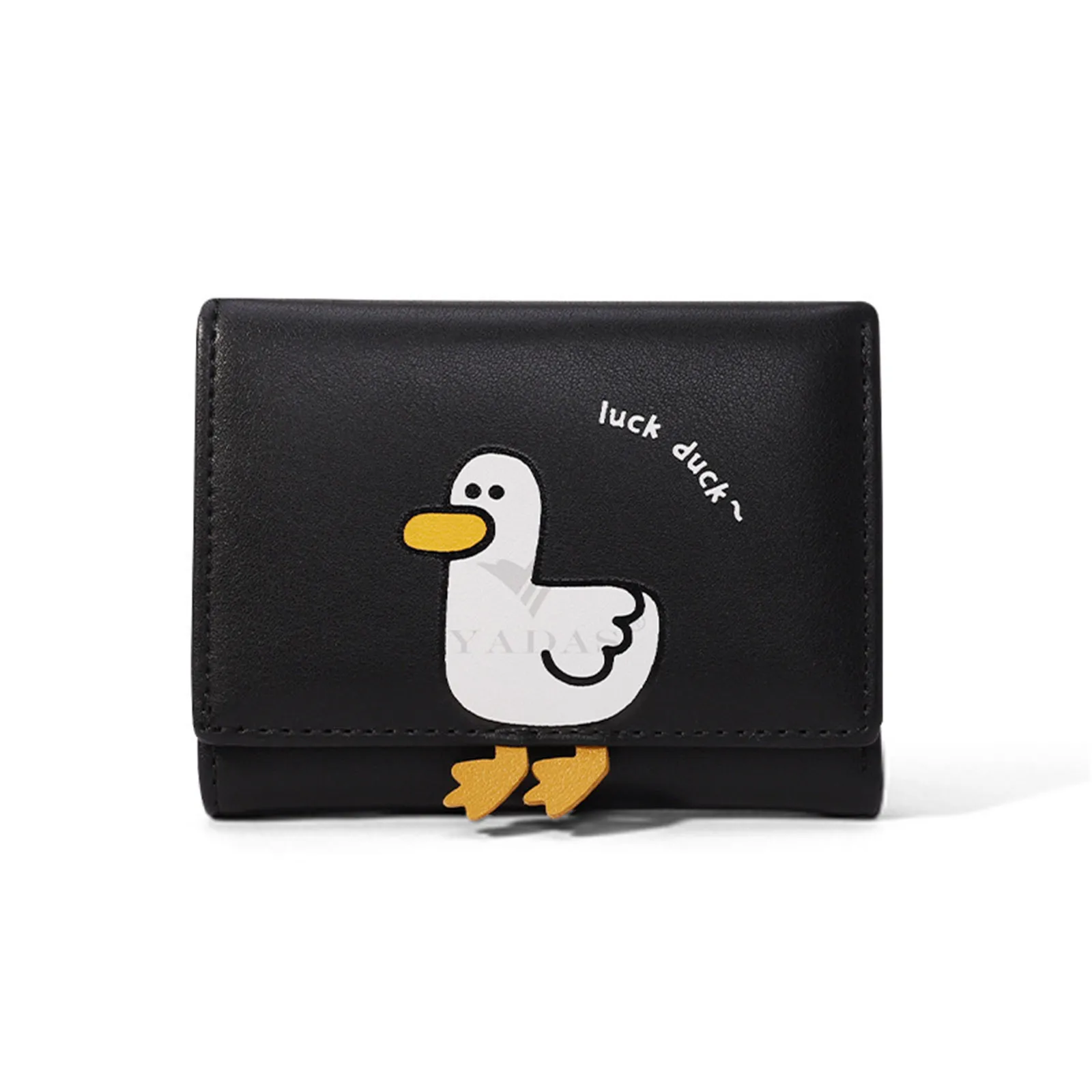 Cartera de piel sintética con diseño de pato de la suerte para mujer, tarjetero pequeño Kawaii, monedero con Clip