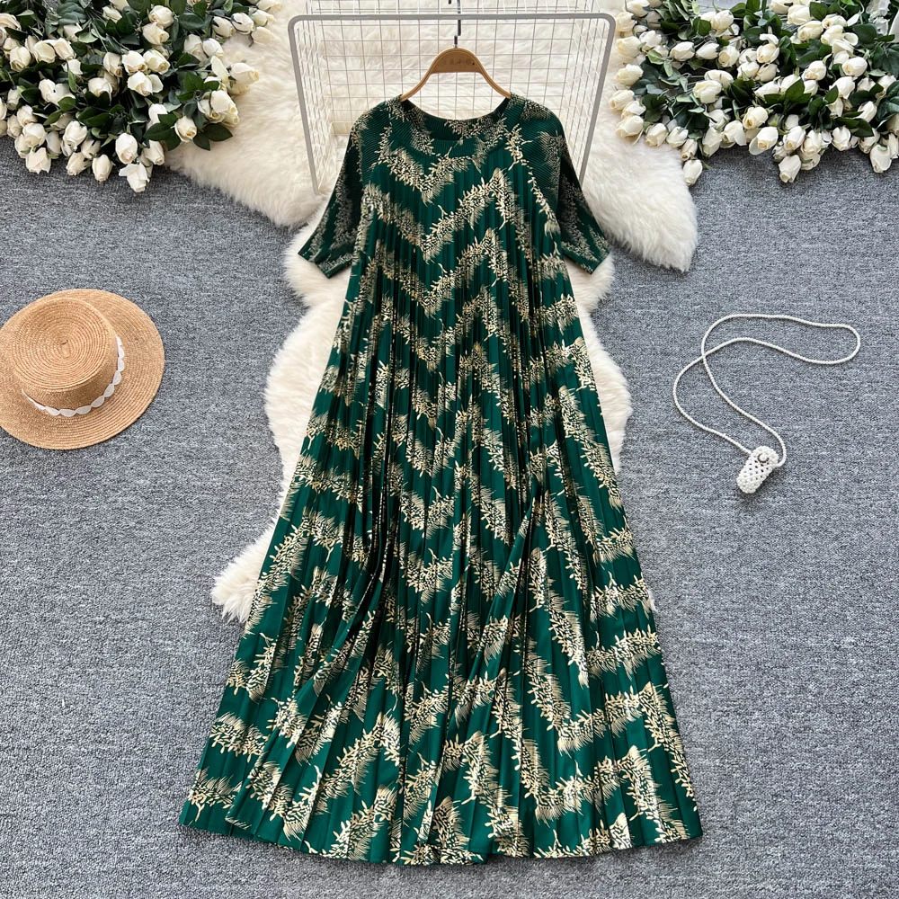 

French chic print loose slim fairycore dress women's summer waist Beach dresses women clothing