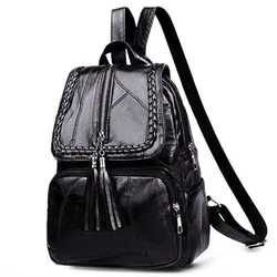 2024 Women's PU Leather backpack School bag classic black waterproof travel multi-function Shoulder bag