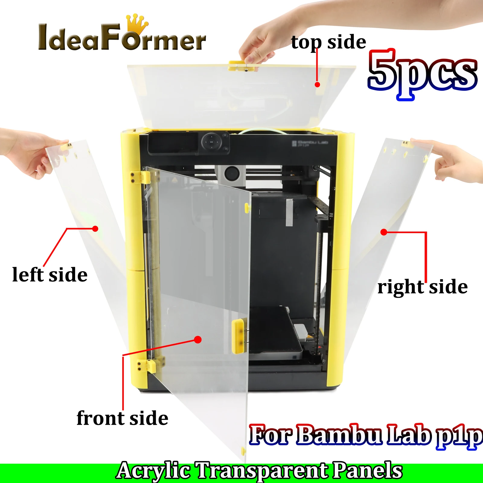 For Bambulab P1P Enclosure Plate High Temperature Resistant Acrylic Panels Shell Transparent With Screws Fast Assemble Magnetic