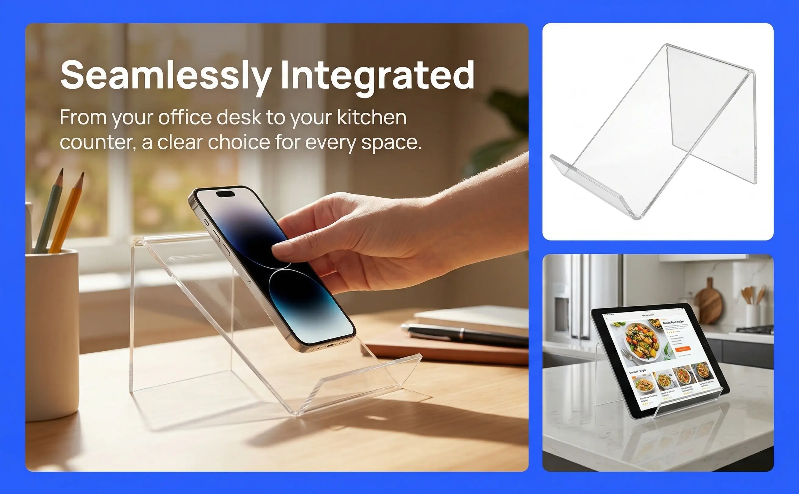Acrylic Clear Phone Stand Desk Holder Heightened Widened Design Portable Phone Dock for Office Home Travel Display Stand